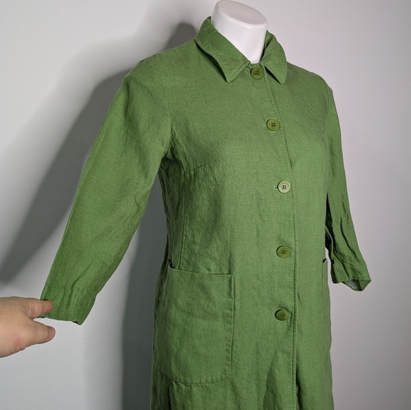 Lafayette 148 green linen 1/2 sleeve button up jacket dress 4 - Picture 6 of 11